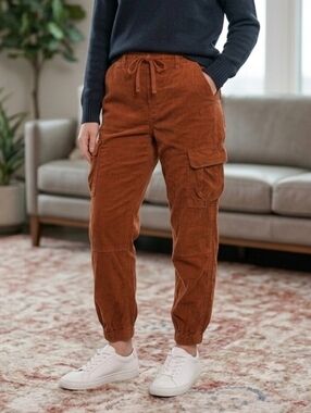 American Eagle High-rise Brown / Burnt Orange Corduroy Cargo Pants Joggers